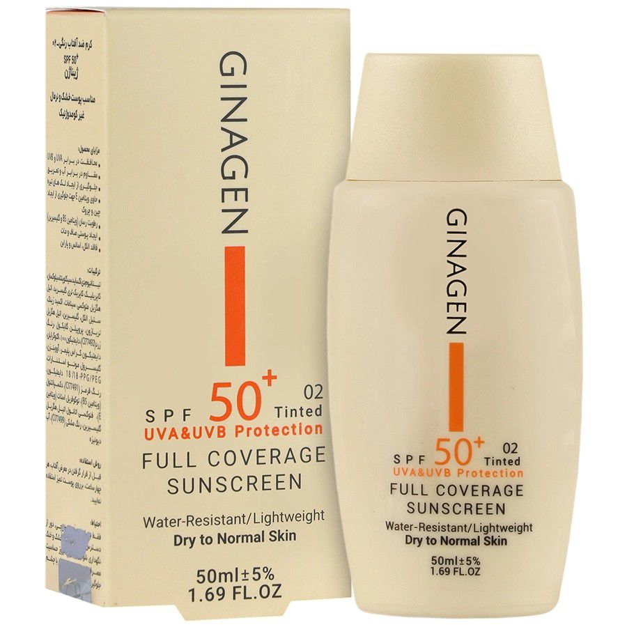 کرم ضدآفتاب ژیناژن رنگی پوست خشک و نرمال حجم ۵۰ میل spf50