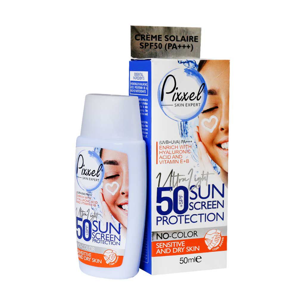 کرم ضد آفتاب بی رنگ پیکسل مناسب پوست خشک و حساس spf 50